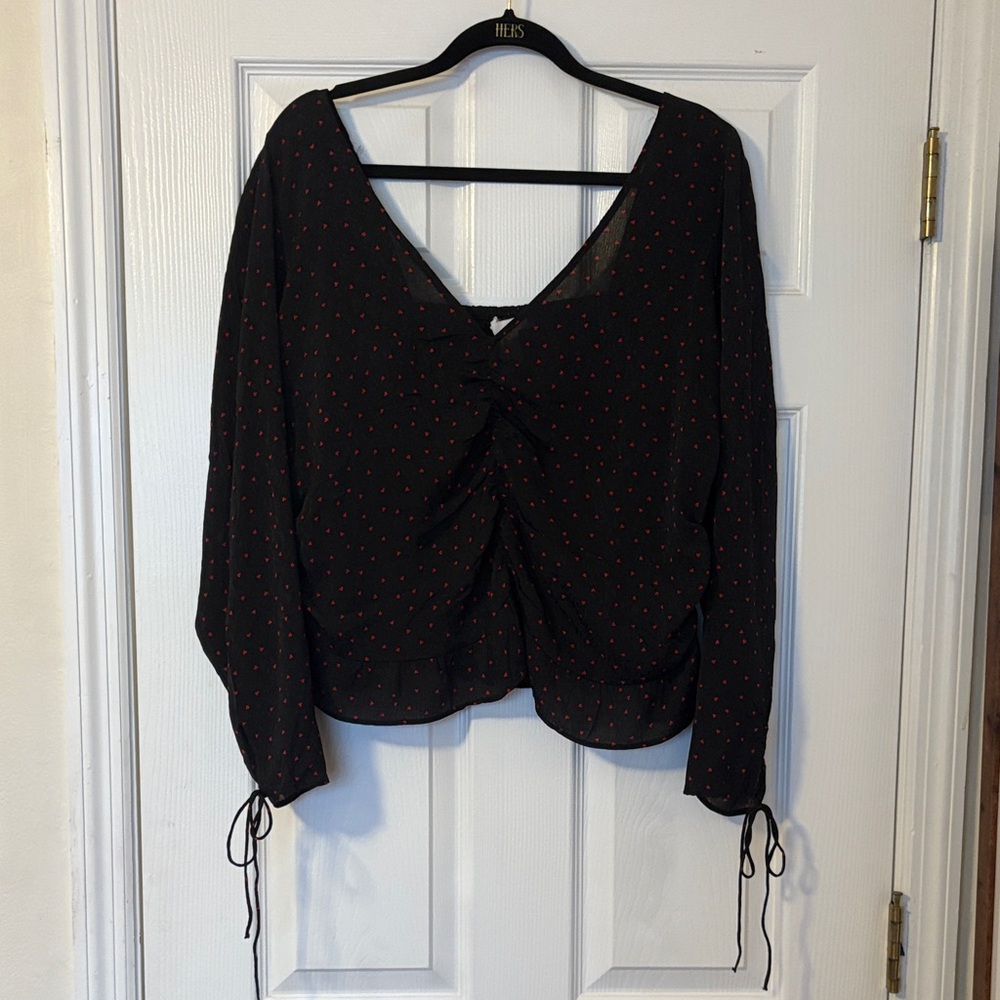 H&M Black Blouse with Red Hearts
